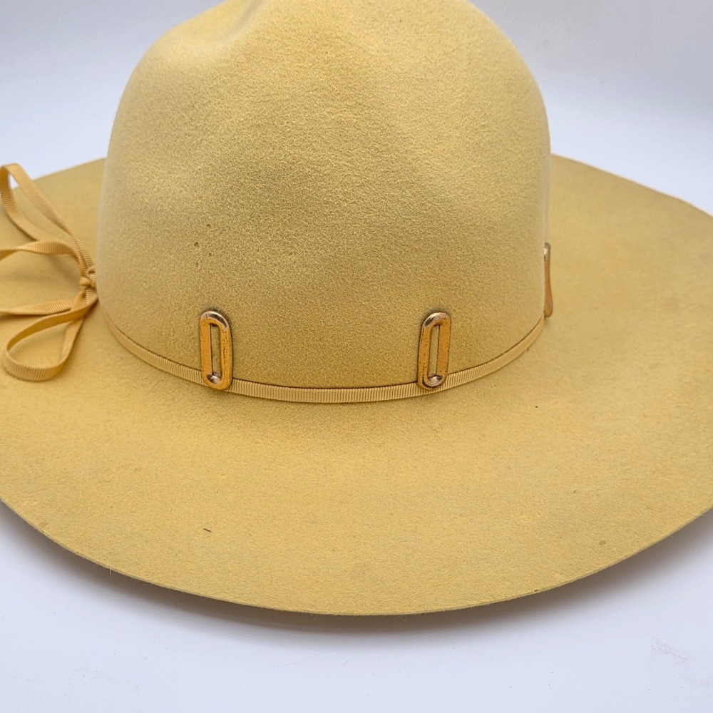 Adolfo II Wide Brim Derby Hat Women Yellow Wool Felt Designer Vintage Retro Gold